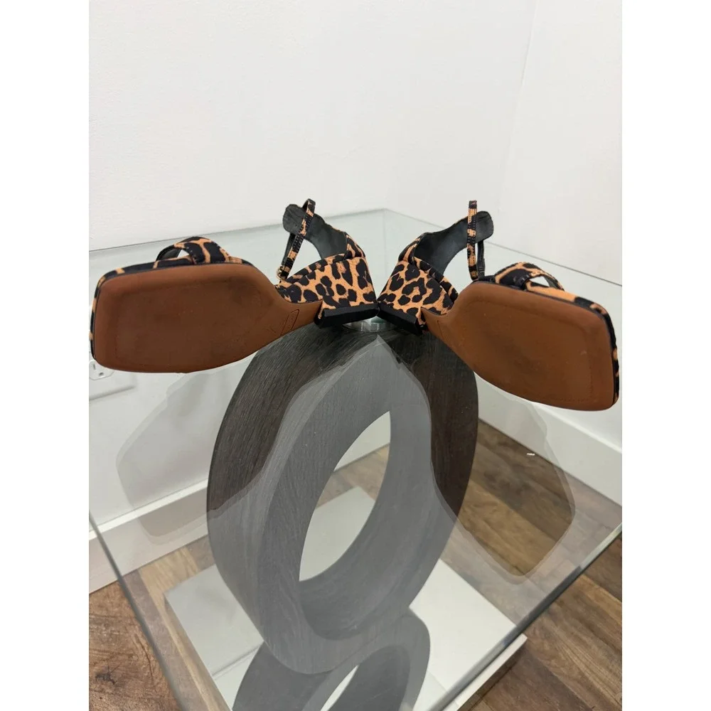 Franco Sarto Sadie Leopard Print Wedge Sandals Square Toe Ankle Strap Womens 9M